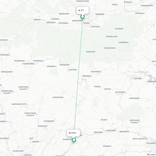 Mapa lotu bezpośredniego Xi'an – Chongqing