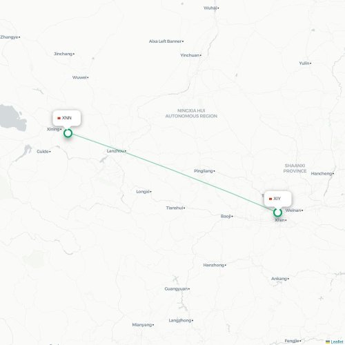Mapa lotu bezpośredniego Xi'an – Xining