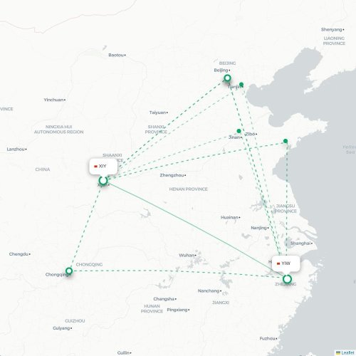 Mapa lotu bezpośredniego Xi'an – Jinhua