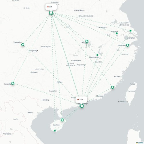 Mapa lotu bezpośredniego Xi'an – Zhuhai