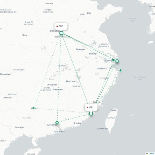 Mapa lotu bezpośredniego Xiamen – Czengczou