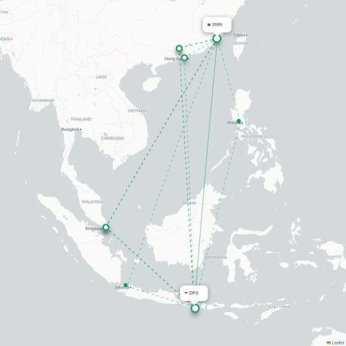 Mapa lotu bezpośredniego Xiamen – Denpasar