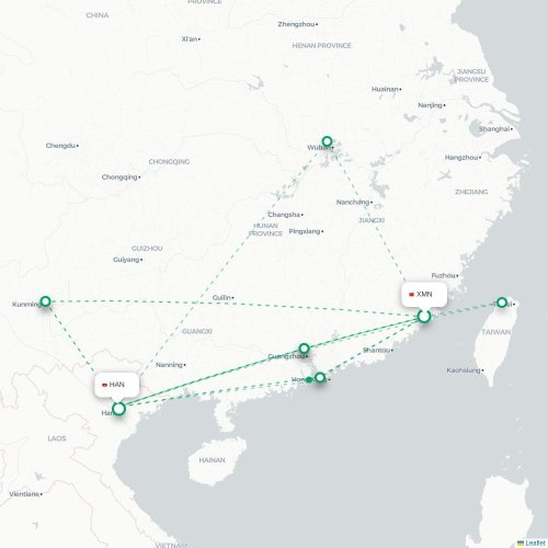 Mapa lotu bezpośredniego Xiamen – Hanoi