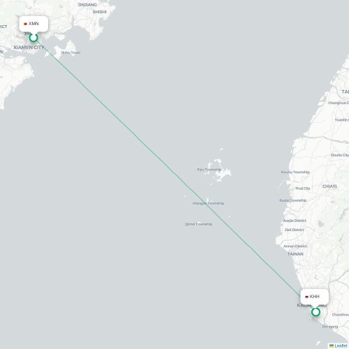 Mapa lotu bezpośredniego Xiamen – Kaohsiung