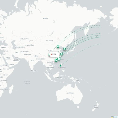 Xiamen - Los Angeles karta över direktflyg