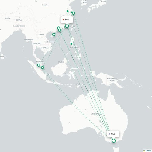 Mapa lotu bezpośredniego Xiamen – Melbourne