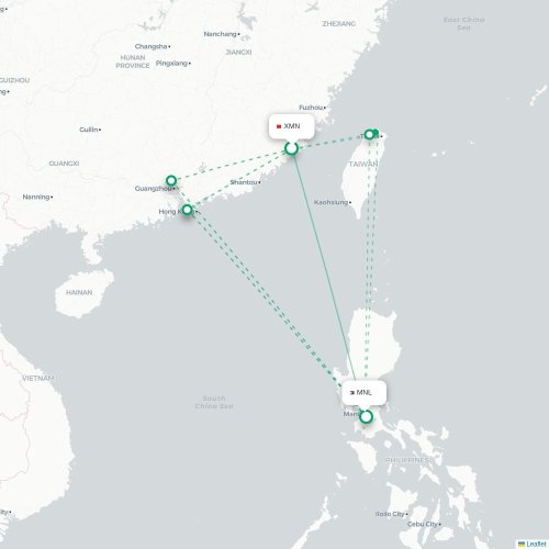 Mapa lotu bezpośredniego Xiamen – Manila