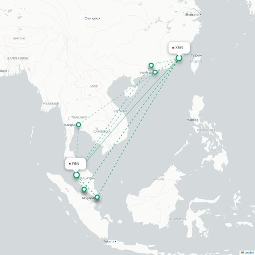 Mapa lotu bezpośredniego Xiamen – Penang