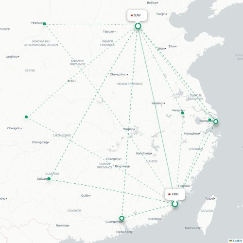 Mapa lotu bezpośredniego Xiamen – Shijiazhuang