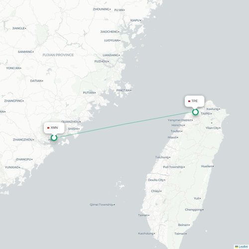 Mapa lotu bezpośredniego Xiamen – Tajpej
