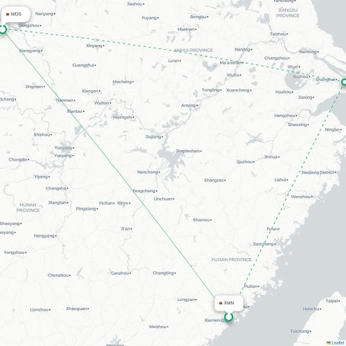 Mapa lotu bezpośredniego Xiamen – Shiyan