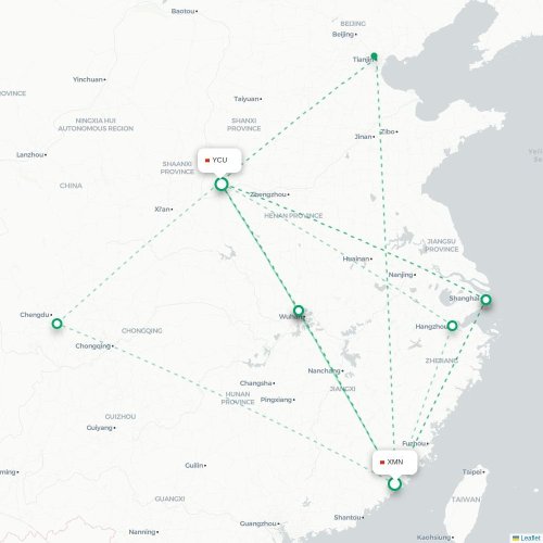 Mapa lotu bezpośredniego Xiamen – Yuncheng