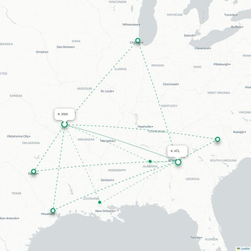 Mapa de vuelo directo Fayetteville - Atlanta