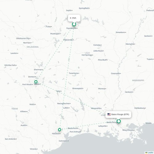Mapa de vuelo directo Fayetteville - Baton Rouge