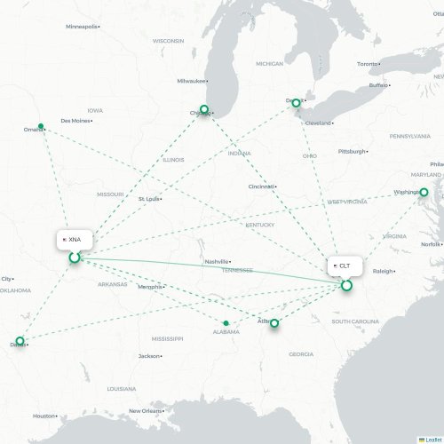 Mapa de vuelo directo Fayetteville - Charlotte