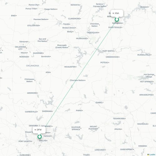 Mapa de vuelo directo Fayetteville - Dallas