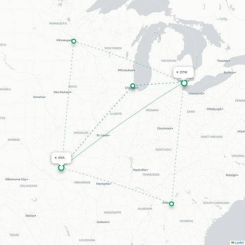Mapa de vuelo directo Fayetteville - Detroit
