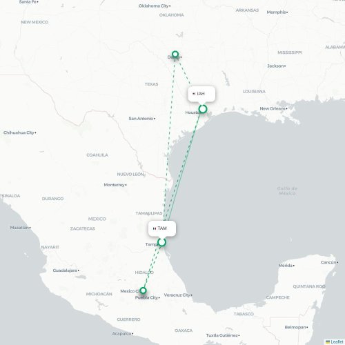 Mapa de vuelo directo Fayetteville - Houston