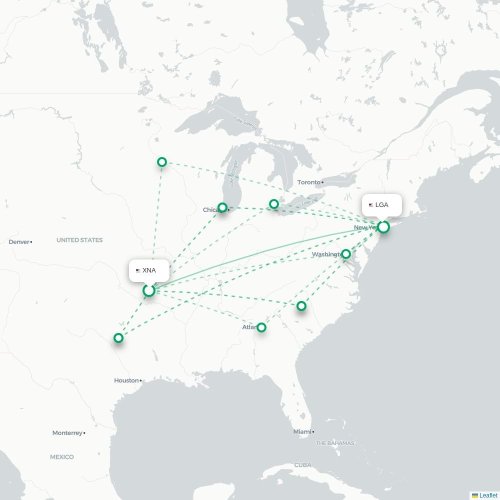 Mapa de vuelo directo Fayetteville - Nueva York