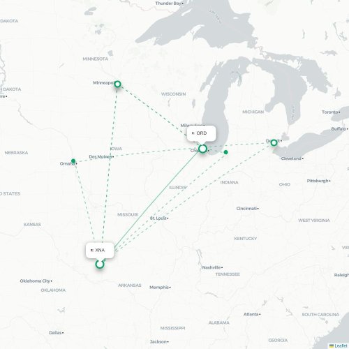 Mapa de vuelo directo Fayetteville - Chicago