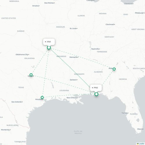 Mapa de vuelo directo Fayetteville - Pensacola