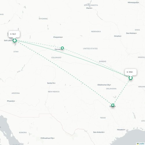 Mapa de vuelo directo Fayetteville - Salt Lake City