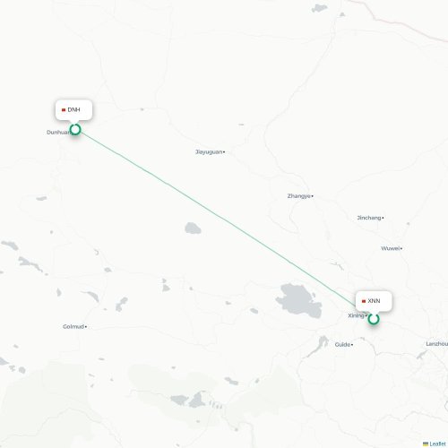 Mapa lotu bezpośredniego Xining – Jiuquan