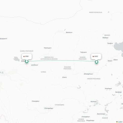 Mapa de vuelo directo Xining - Handan