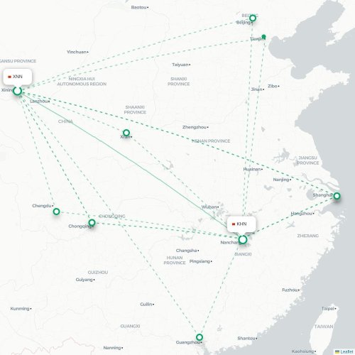 Mapa lotu bezpośredniego Xining – Nanchang