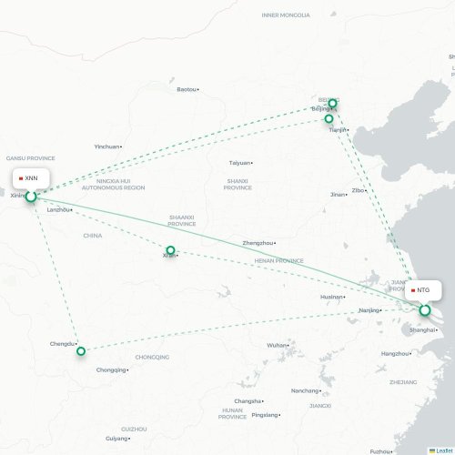 Mapa lotu bezpośredniego Xining – Nantong