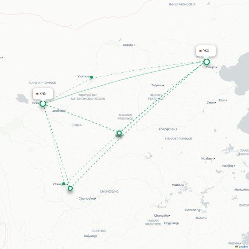 Mapa lotu bezpośredniego Xining – Pekin