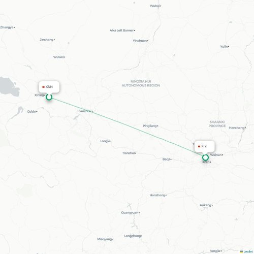 Mapa lotu bezpośredniego Xining – Xi'an
