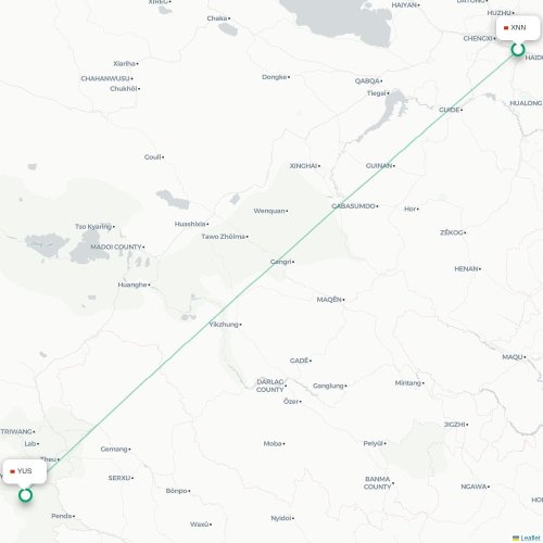 Mapa lotu bezpośredniego Xining – Yushu