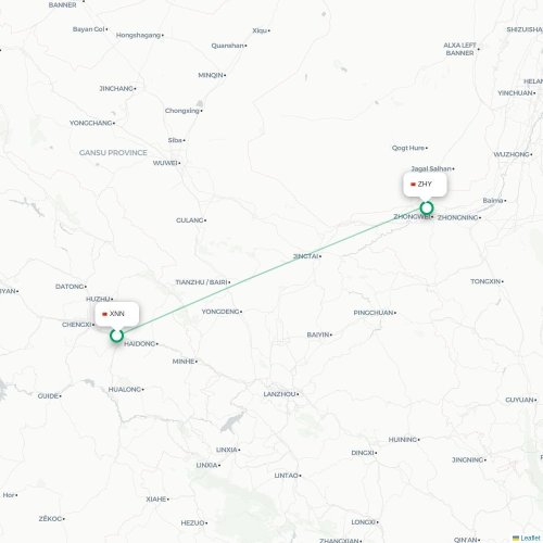 Mapa lotu bezpośredniego Xining – Zhongwei
