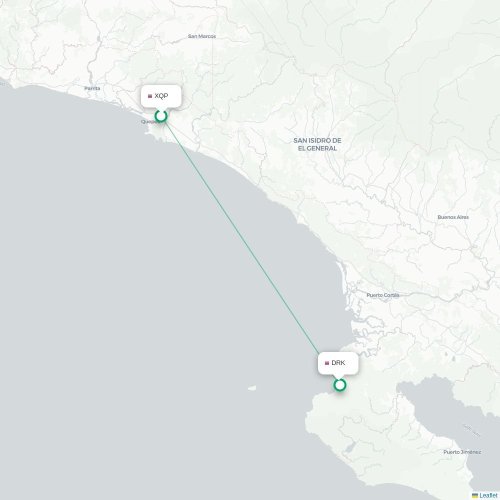 Mapa de vuelo directo Quepos - El Progreso