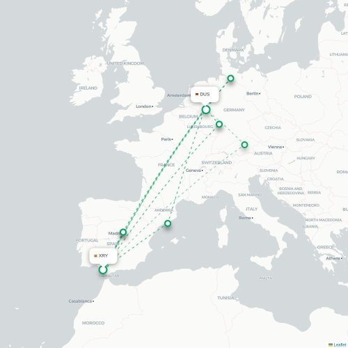Mapa de vuelo directo Jerez de la Frontera - Düsseldorf