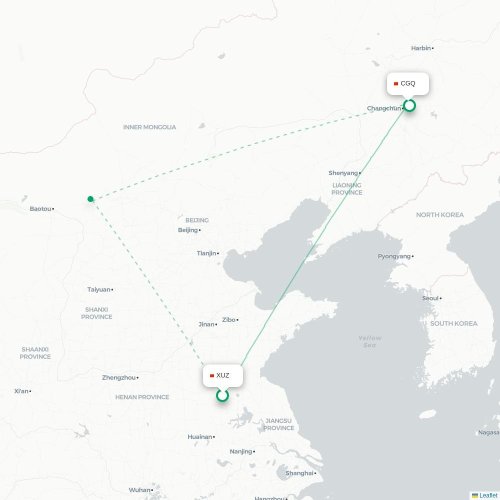 Mapa lotu bezpośredniego Xuzhou – Changchun
