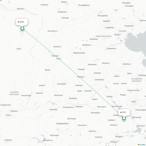 Mapa lotu bezpośredniego Xuzhou – Ordos City