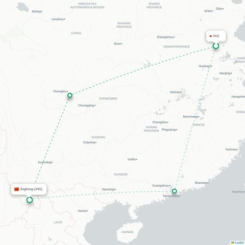 Mapa lotu bezpośredniego Xuzhou – Xishuangbanna
