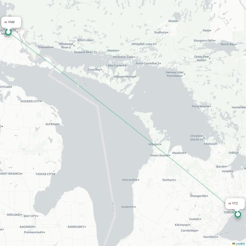 Mapa lotu bezpośredniego Sault Ste Marie – Toronto