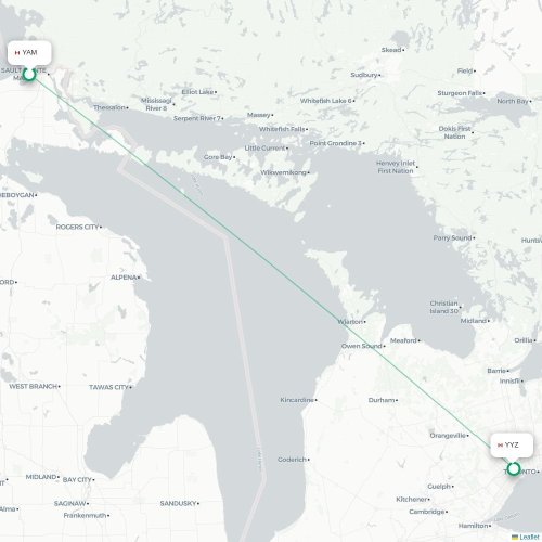 Mapa lotu bezpośredniego Sault Ste Marie – Toronto