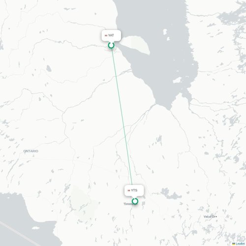 Mapa lotu bezpośredniego Attawapiskat – Timmins