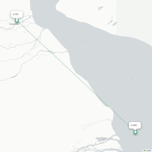 Mapa lotu bezpośredniego Attawapiskat – Kaschechewan