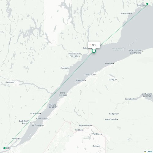 Mapa de vuelo directo Baie-Comeau - Sept-Îles