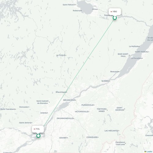 Route map Bagotville  YBG airport