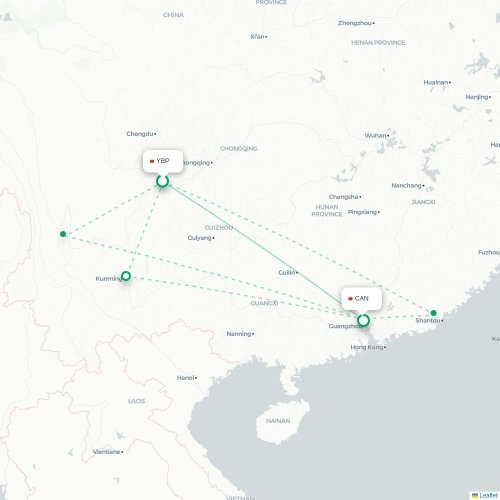 Mapa lotu bezpośredniego Yibin – Kanton