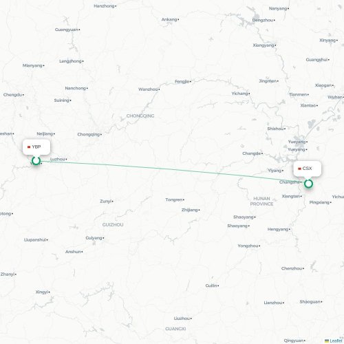 Mapa lotu bezpośredniego Yibin – Changsha