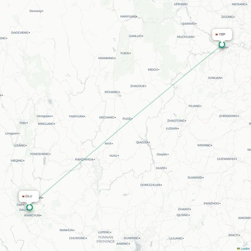 Mapa lotu bezpośredniego Yibin – Dali