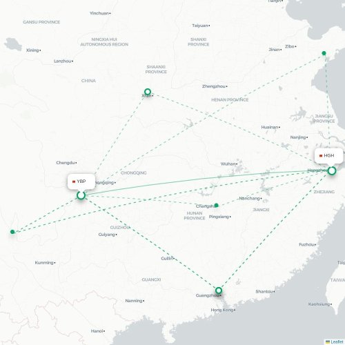 Mapa lotu bezpośredniego Yibin – Hangzhou