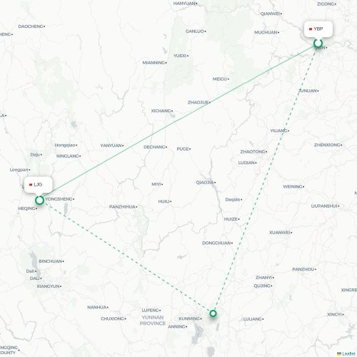 Mapa lotu bezpośredniego Yibin – Lijiang